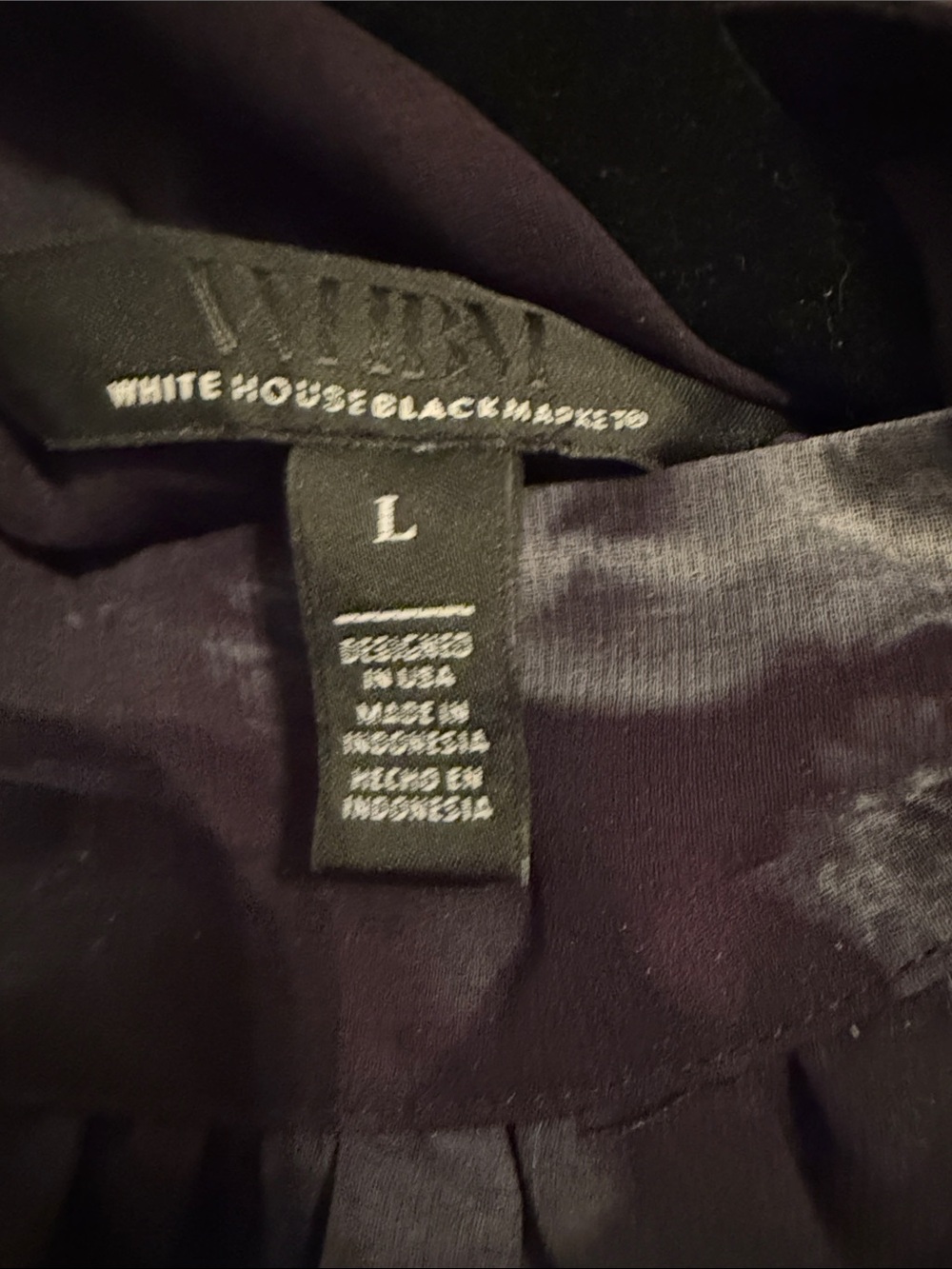 White House Black Market Black Sheer Floral Long-Sleeve Blouse - Picture 2 of 3